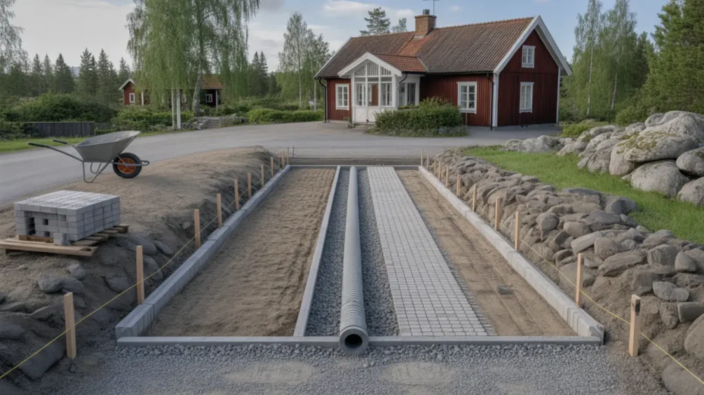 permeabel marksten i uppfarten planering b rlager och filter f r en torrare tomt
