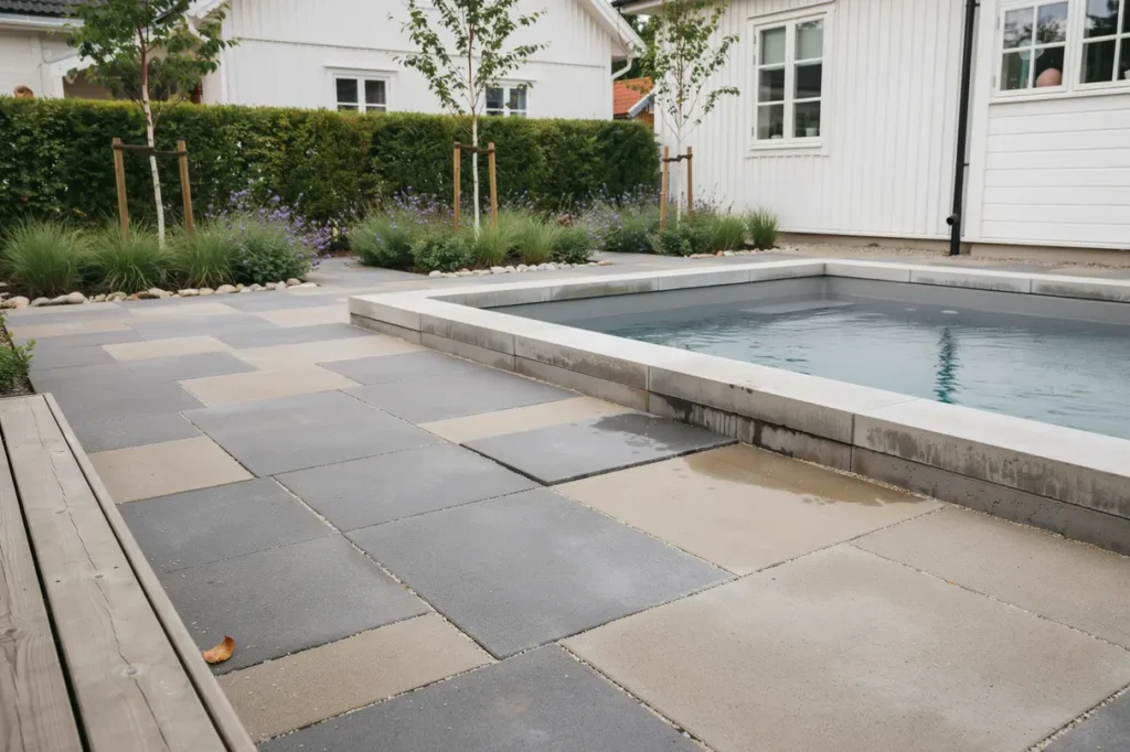 marksten runt poolen s kra materialval och smart planering f r mindre halkrisk