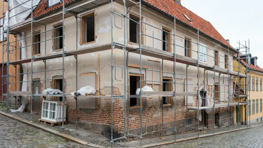 fasadrenovering och fonsterbyte pa landshovdingehus i haga